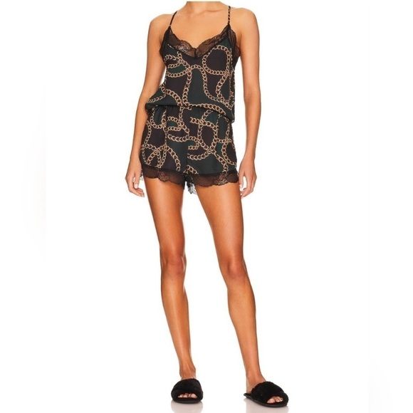 NWT PLUSH Chain Link Lace Short Pajama Set in Black Sz S - Picture 1 of 6